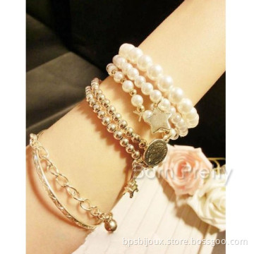 Bracelet Retro Elegant Luxury Intertwined Iron Tower Pearl Coin Multielement Design